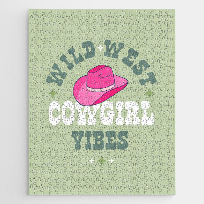 Wild-West Cowgirl Vibes with Hat Typography Pink and Green Jigsaw Puzzle Gallery Image 1
