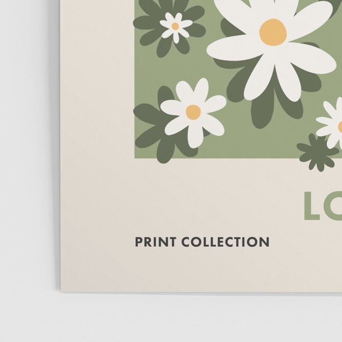 Flower Market London, Retro Daisies  Print, Green Ditsy Pattern Poster Gallery Image 3