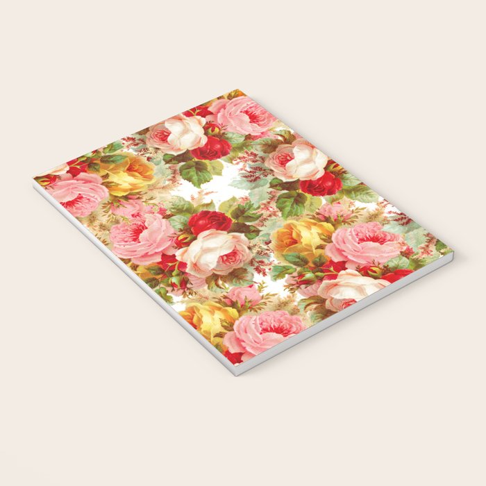 Boho chic pink yellow red roses floral vintage painting Notebook Gallery Image 3