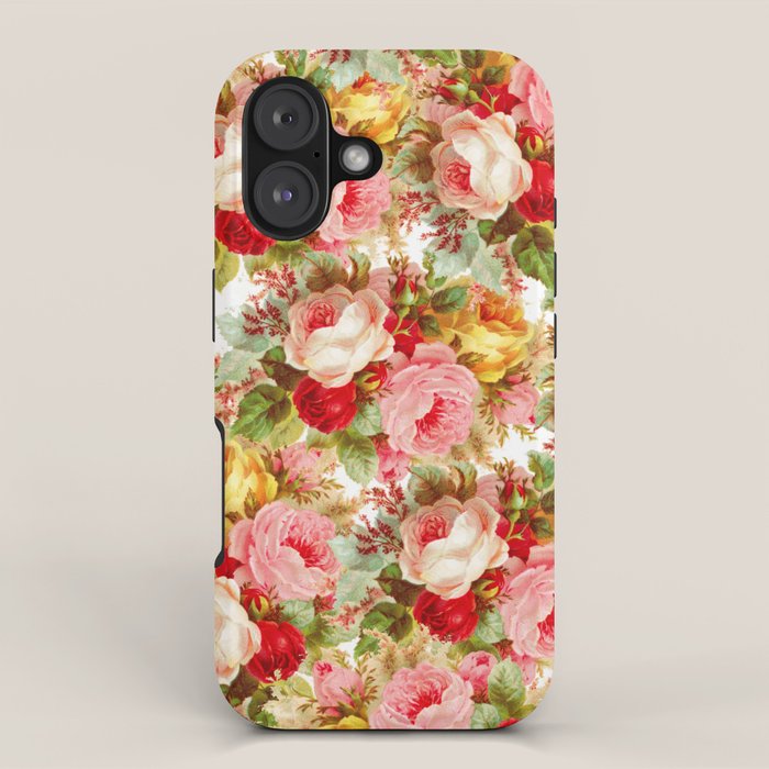 Boho chic pink yellow red roses floral vintage painting iPhone Case Gallery Image 1