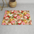 Boho chic pink yellow red roses floral vintage painting Rug Gallery Image 1