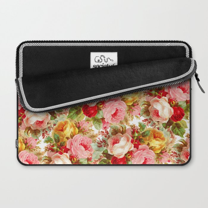 Boho chic pink yellow red roses floral vintage painting Laptop Sleeve Gallery Image 2