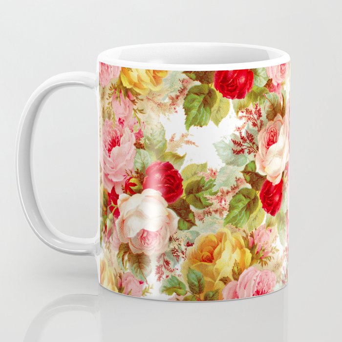 Boho chic pink yellow red roses floral vintage painting Coffee Mug Gallery Image 3