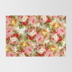 Boho chic pink yellow red roses floral vintage painting Rug Gallery Image 2
