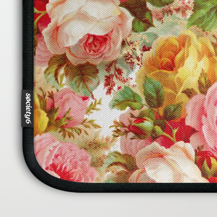 Boho chic pink yellow red roses floral vintage painting Laptop Sleeve Gallery Image 3