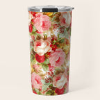 Boho chic pink yellow red roses floral vintage painting Travel Mug Gallery Image 1