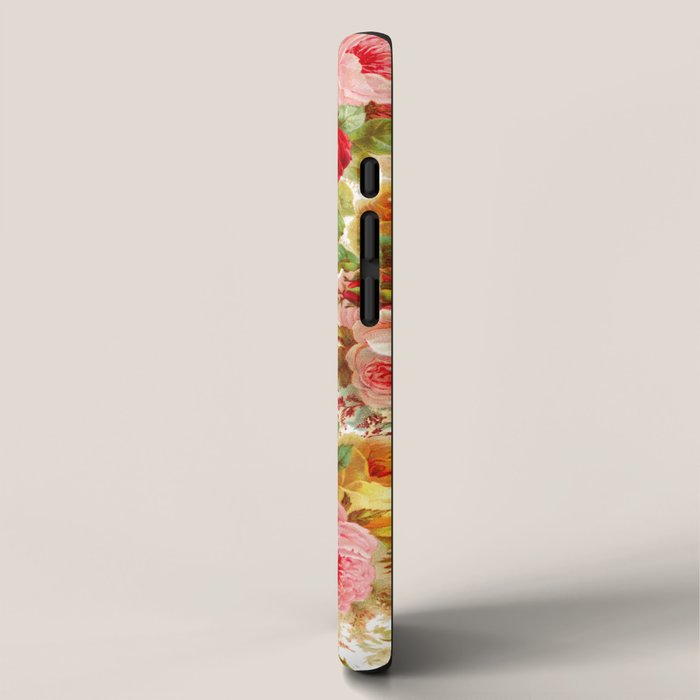 Boho chic pink yellow red roses floral vintage painting iPhone Case Gallery Image 2