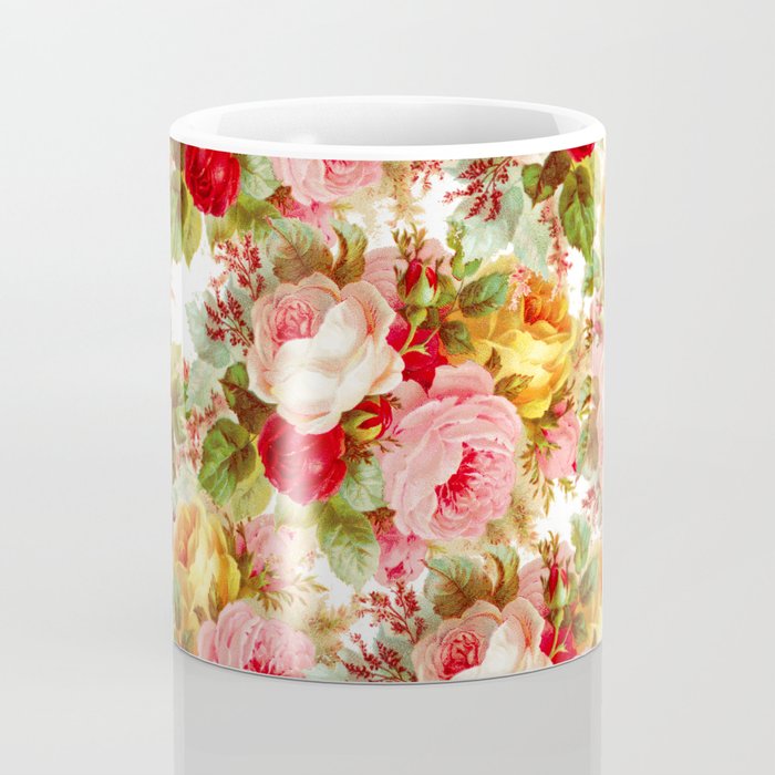Boho chic pink yellow red roses floral vintage painting Coffee Mug Gallery Image 4