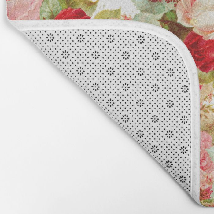 Boho chic pink yellow red roses floral vintage painting Bath Mat Gallery Image 2