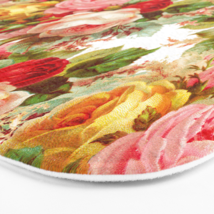 Boho chic pink yellow red roses floral vintage painting Bath Mat Gallery Image 3