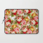 Boho chic pink yellow red roses floral vintage painting Laptop Sleeve Gallery Image 1