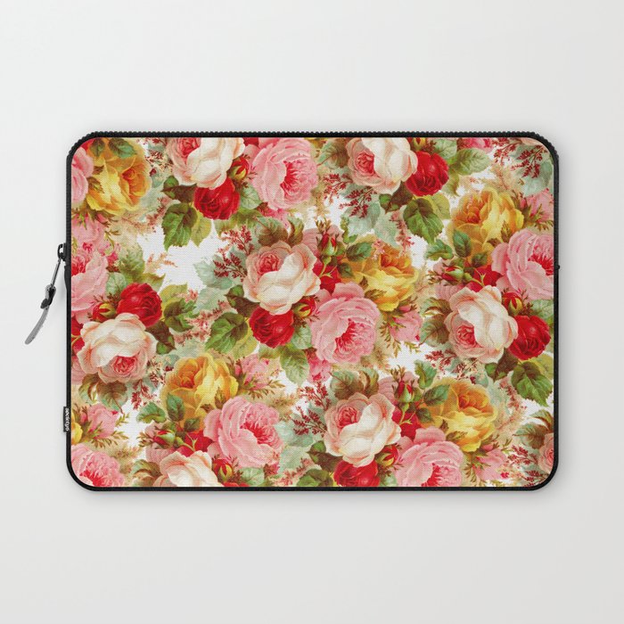 Boho chic pink yellow red roses floral vintage painting Laptop Sleeve Gallery Image 1