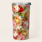 Boho chic pink yellow red roses floral vintage painting Travel Mug Gallery Image 2