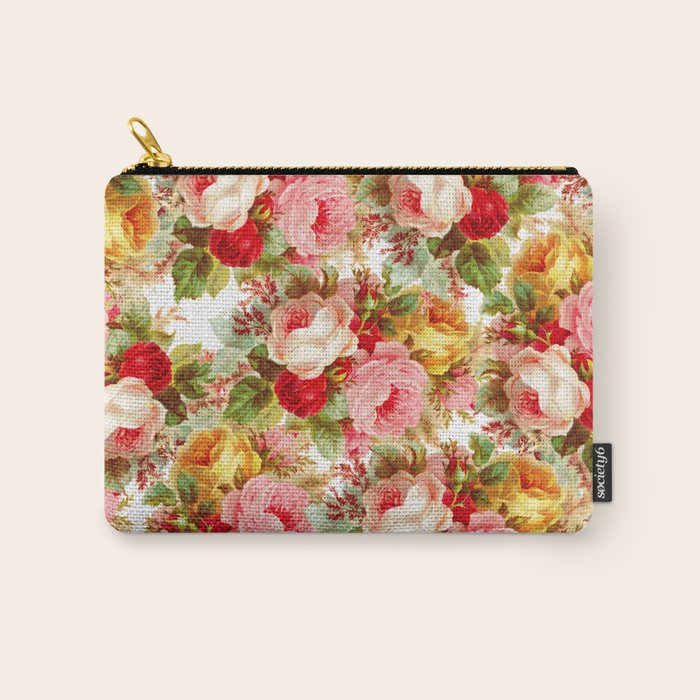 Boho chic pink yellow red roses floral vintage painting Carry All Pouch Gallery Image 1