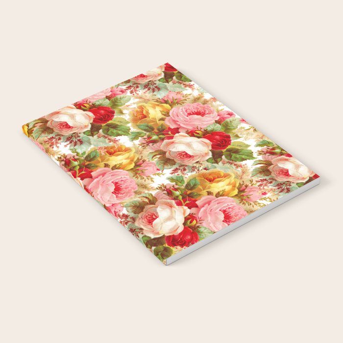 Boho chic pink yellow red roses floral vintage painting Notebook Gallery Image 2