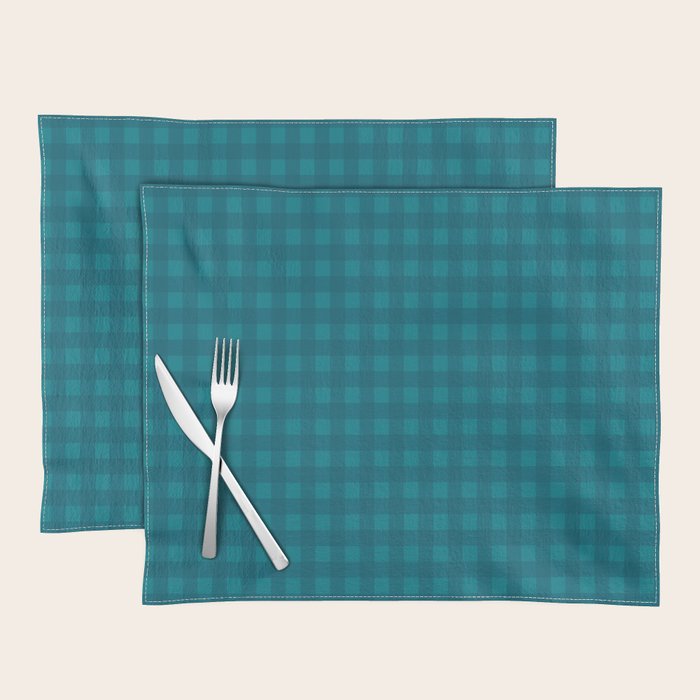 Gingham Check Pattern in Teal Blue Placemat Gallery Image 1