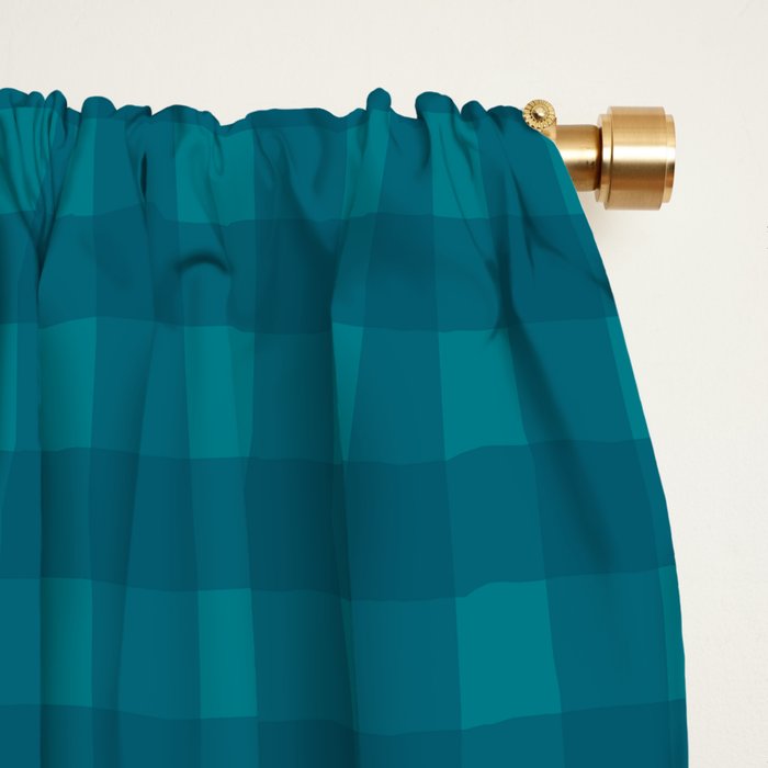 Gingham Check Pattern in Teal Blue Window Curtain Gallery Image 2