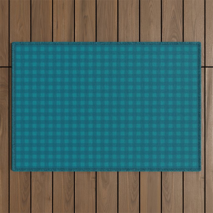 Gingham Check Pattern in Teal Blue Outdoor Rug Gallery Image 1