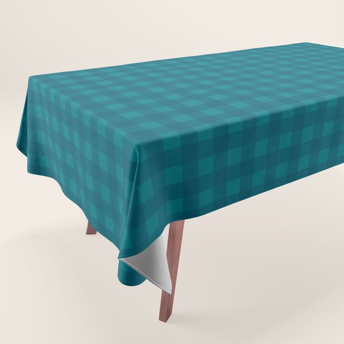 Gingham Check Pattern in Teal Blue Tablecloth Gallery Image 1