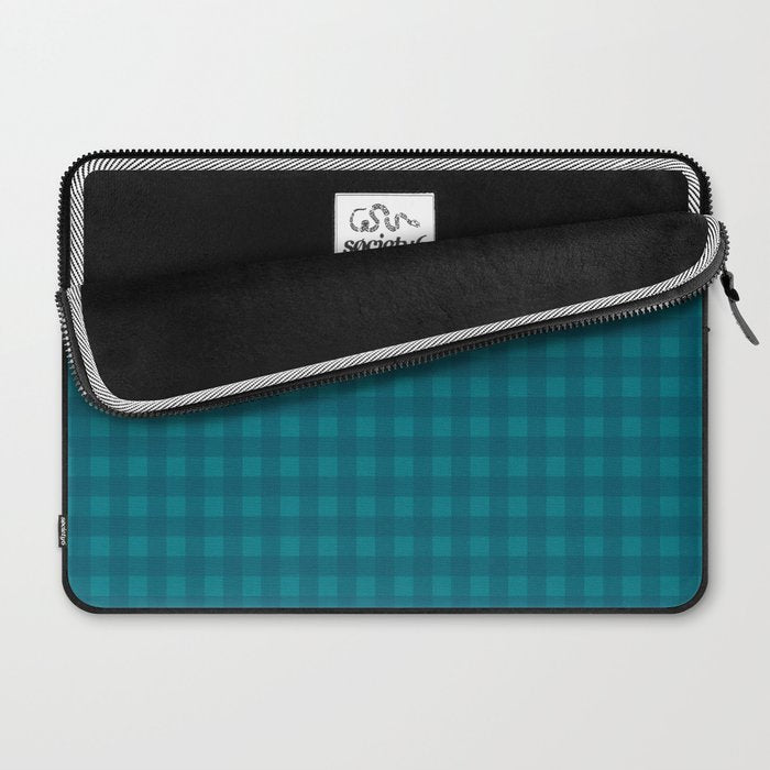 Gingham Check Pattern in Teal Blue Laptop Sleeve Gallery Image 2