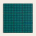 Gingham Check Pattern in Teal Blue Wood Wall Art Gallery Image 1