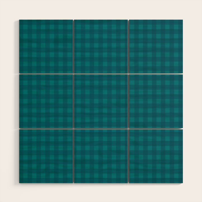 Gingham Check Pattern in Teal Blue Wood Wall Art Gallery Image 1