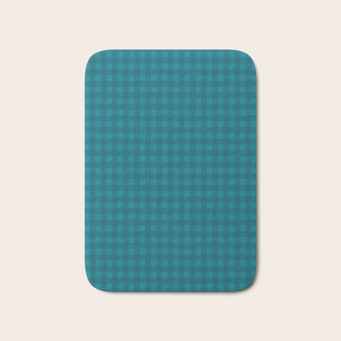 Gingham Check Pattern in Teal Blue Bath Mat Gallery Image 1