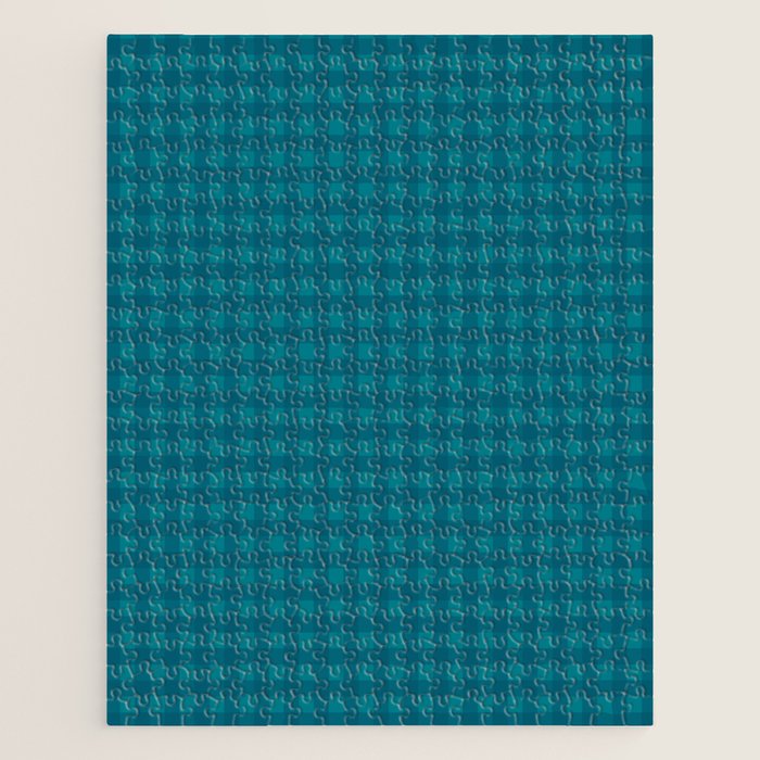 Gingham Check Pattern in Teal Blue Jigsaw Puzzle Gallery Image 1
