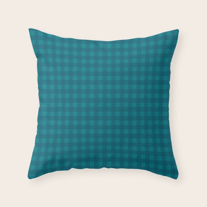Gingham Check Pattern in Teal Blue Throw Pillow Gallery Image 1