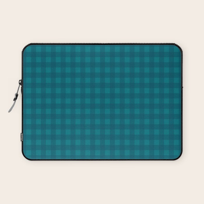 Gingham Check Pattern in Teal Blue Laptop Sleeve Gallery Image 1