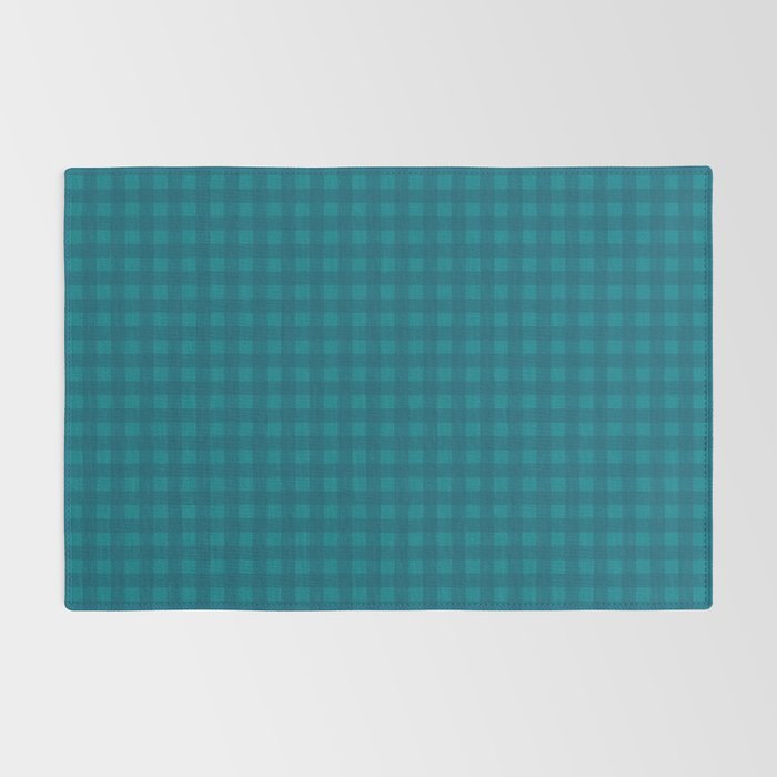 Gingham Check Pattern in Teal Blue Rug Gallery Image 2