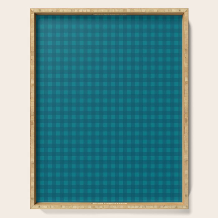 Gingham Check Pattern in Teal Blue Serving Tray Gallery Image 1