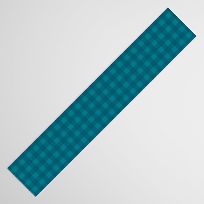 Gingham Check Pattern in Teal Blue Table Runner Gallery Image 3