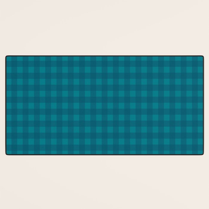 Gingham Check Pattern in Teal Blue Desk Mat Gallery Image 3