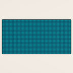 Gingham Check Pattern in Teal Blue Desk Mat Gallery Image 3