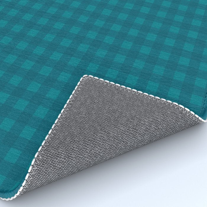 Gingham Check Pattern in Teal Blue Rug Gallery Image 4