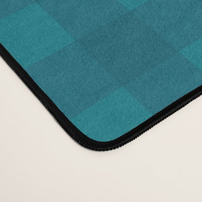 Gingham Check Pattern in Teal Blue Desk Mat Gallery Image 4
