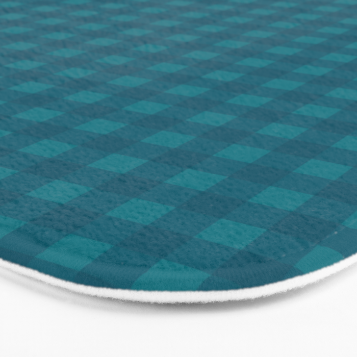 Gingham Check Pattern in Teal Blue Bath Mat Gallery Image 3