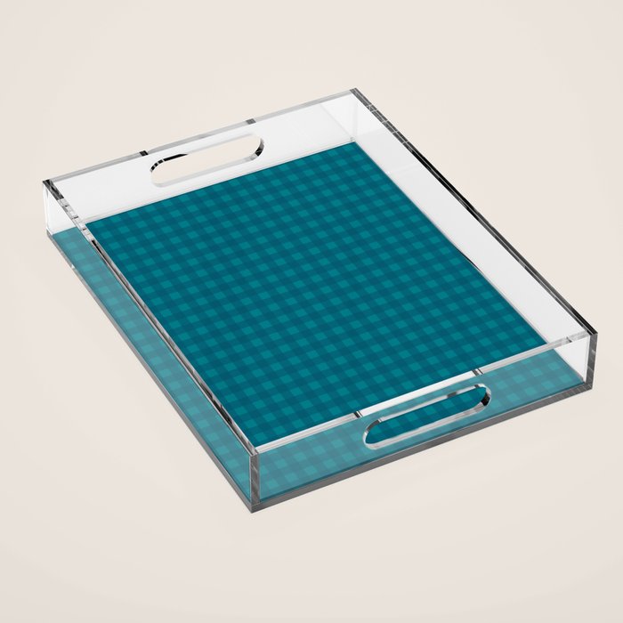 Gingham Check Pattern in Teal Blue Acrylic Tray Gallery Image 1