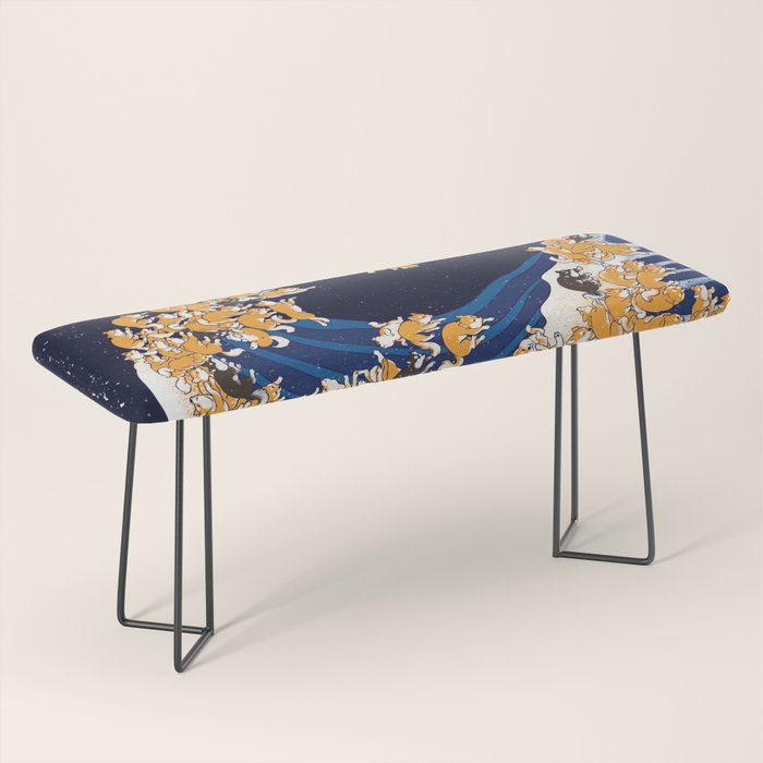 Shiba Inu The Great Wave in Night Bench Gallery Image 1