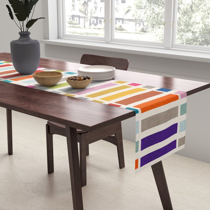 Mosaic Tiles Geometric Colorful Artwork Table Runner Gallery Image 2