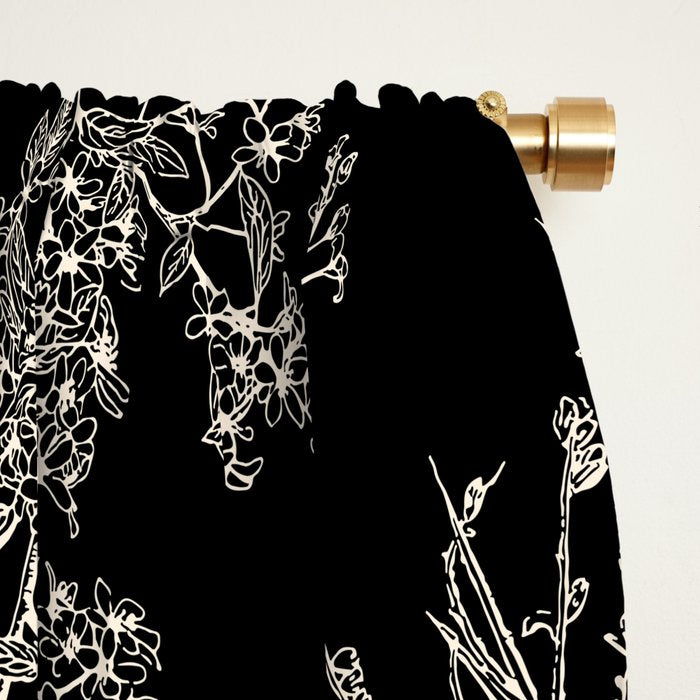 Botanical Cottage Dark Floral Pattern in Black and Cream Window Curtain Gallery Image 2