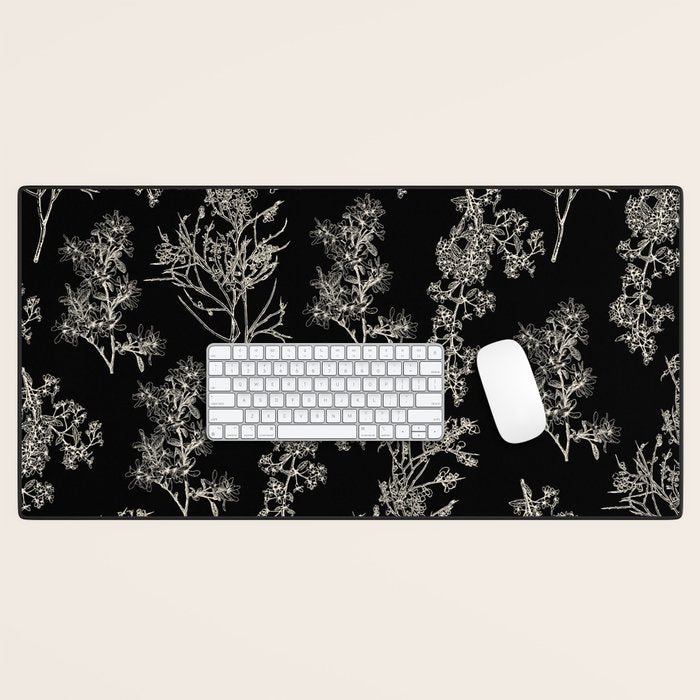 Botanical Cottage Dark Floral Pattern in Black and Cream Desk Mat Gallery Image 1