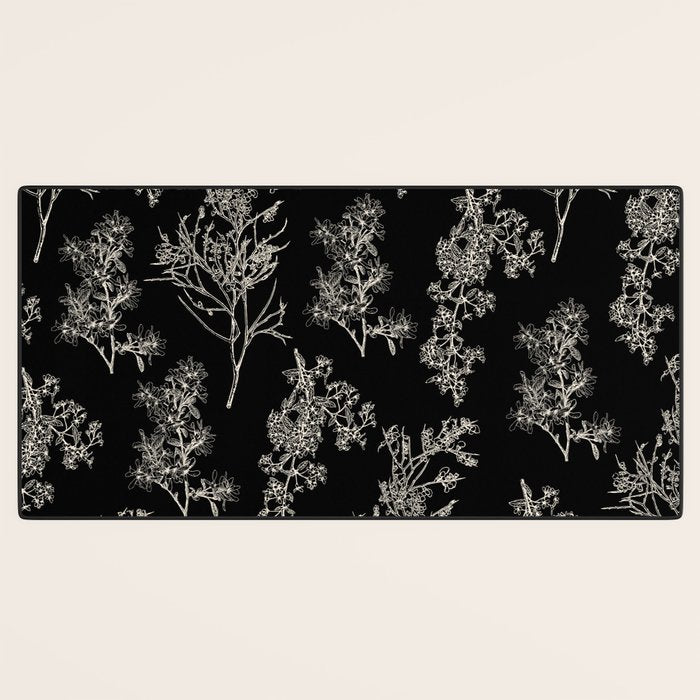 Botanical Cottage Dark Floral Pattern in Black and Cream Desk Mat Gallery Image 3