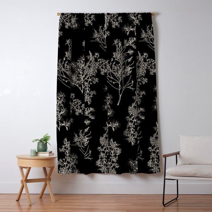 Botanical Cottage Dark Floral Pattern in Black and Cream Window Curtain Gallery Image 5