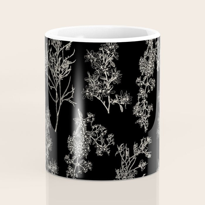 Botanical Cottage Dark Floral Pattern in Black and Cream Coffee Mug Gallery Image 4
