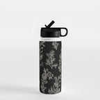 Botanical Cottage Dark Floral Pattern in Black and Cream Water Bottle Gallery Image 1