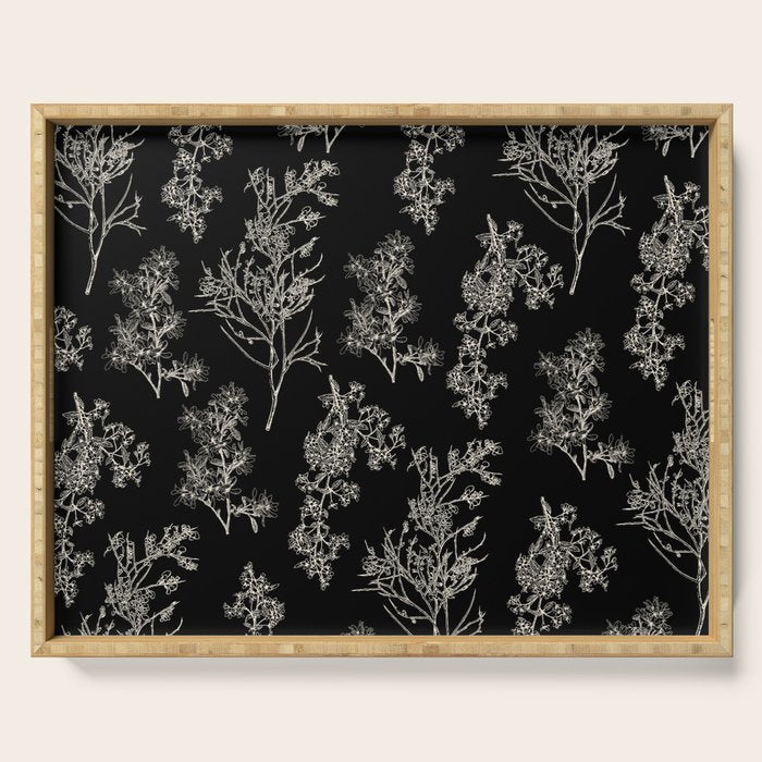 Botanical Cottage Dark Floral Pattern in Black and Cream Serving Tray Gallery Image 1
