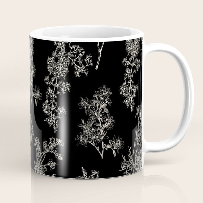 Botanical Cottage Dark Floral Pattern in Black and Cream Coffee Mug Gallery Image 1