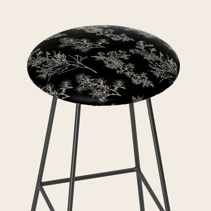 Botanical Cottage Dark Floral Pattern in Black and Cream Stool Gallery Image 2